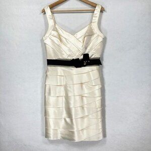Max And Cleo Sleeveless Sweetheart Neckline Pleated Tiered Ivory Dress Size 10